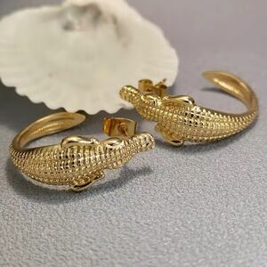Alligator Gold Textured Hoop Statement Earrings